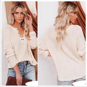 BY TOGETHER ‘Slow Your Roll’ Cotton Knit Grommet Top in Cream Size M